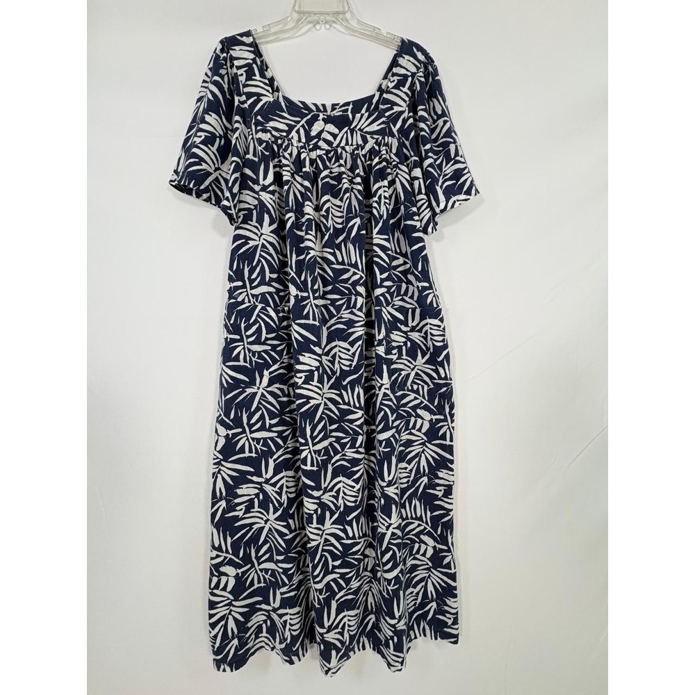 VTG The Vermont Country Store House Dress Mumu Womens Sz M Blue White
